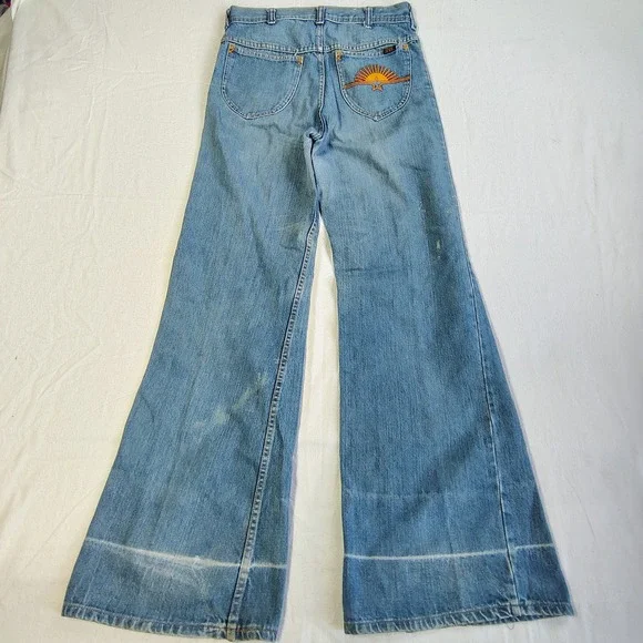 H.A.S.H. Jeans Wide Leg Flare Women 31x36 Blue Vintage High Rise Light Wash - Picture 5 of 16